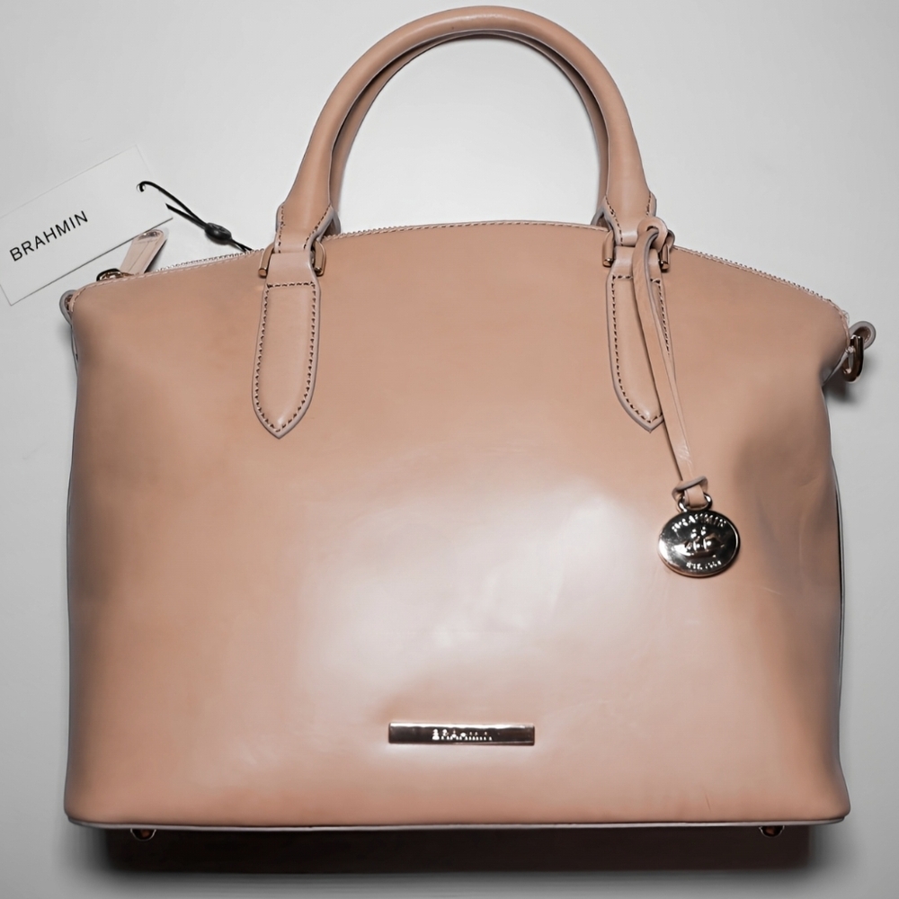 NWT Brahmin Duxbury Satchel Bag Creme Assorted Genuine Leather With A Strap $295